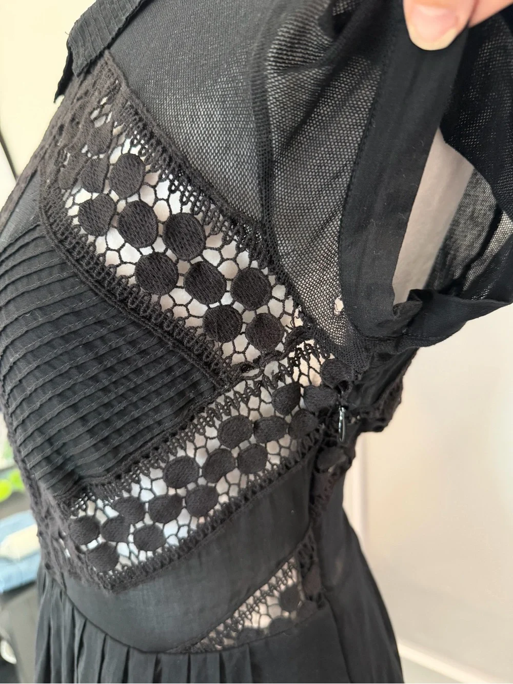 Free People Black Lace Cap Sleeve Whimsigoth Mini Dress Size 12 - Picture 6 of 14